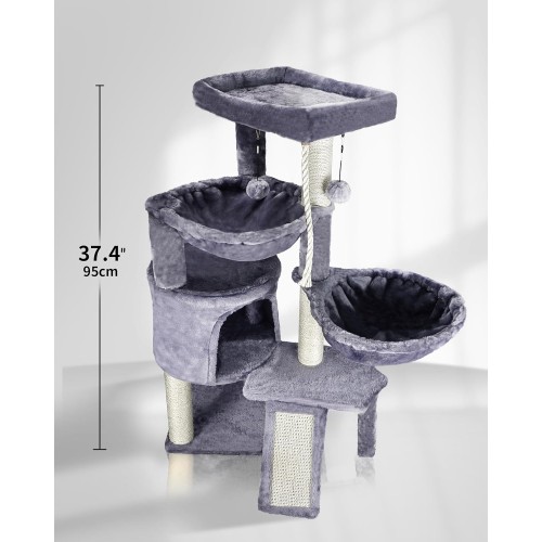 Xin Three Layer Cat Tree with Cat Condo and Two Hammocks,Grey