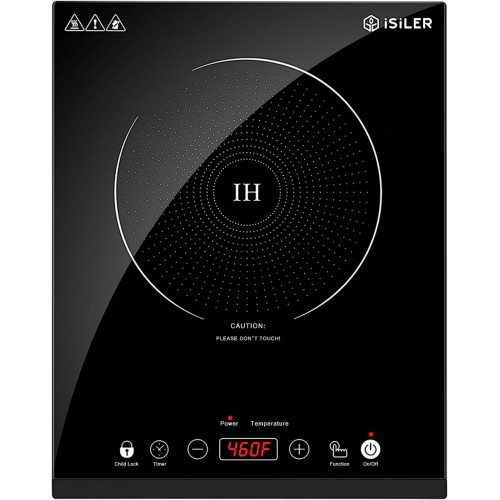 Portable Induction Cooktop, iSiLER 1800W Sensor Touch Electric Induction Cooker Hot Plate with Kids Safety Lock, 6.7" Heating Coil, 18 Power 17 Temperature Setting Countertop Burner with Timer