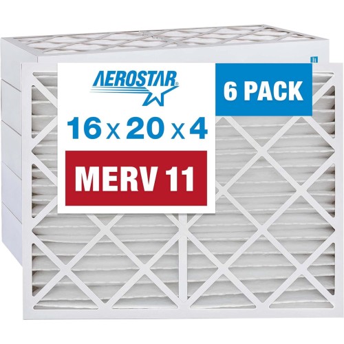 Aerostar 16x20x4 MERV 11 Pleated Air Filter, AC Furnace Air Filter, 6 Pack (Actual Size: 15 1/2"x19 1/2"x3 3/4")