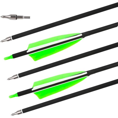 30 Inch Archery Carbon Arrows Hunting Practice Arrows Spine 500 with 4” Turkey Feather Target Practice Arrow for Compound and Recurve Bow