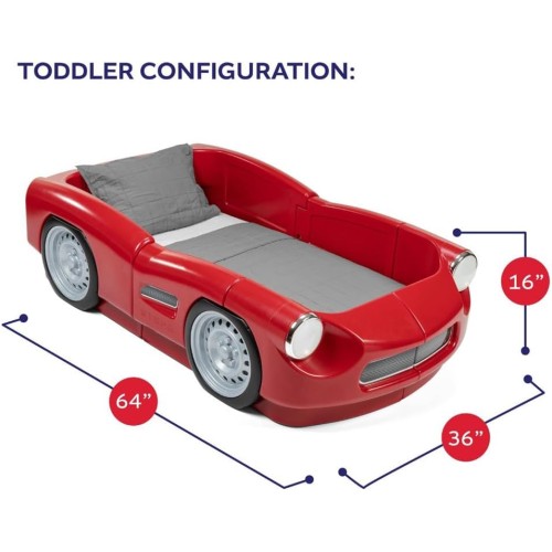 Step2 Roadster Toddler-to-Twin Bed, Crib to Twin Transition Race Car Bed, Adjustable, Ages 3+ Years Old, Easy Assembly, Red