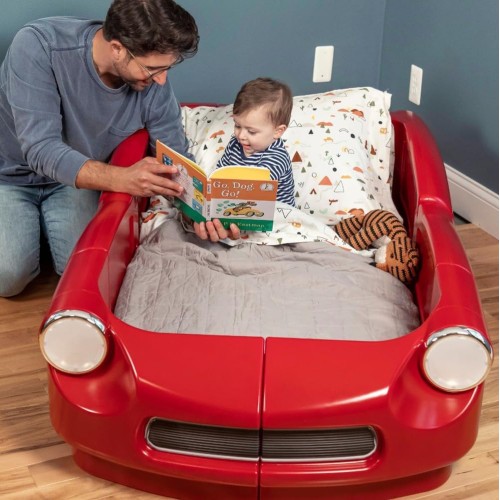 Step2 Roadster Toddler-to-Twin Bed, Crib to Twin Transition Race Car Bed, Adjustable, Ages 3+ Years Old, Easy Assembly, Red