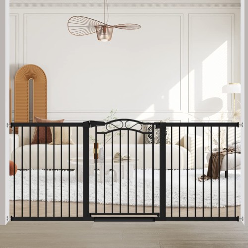 Extra Wide Baby Gate with Door Black-Large Walk Through Baby Gates for Stairs Pressure Mounted no Drill-Indoor Long Tension Metal Child Pet Safety Gate 81.89"-84.65" Wide