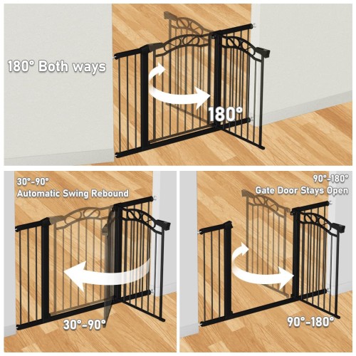 Extra Wide Baby Gate with Door Black-Large Walk Through Baby Gates for Stairs Pressure Mounted no Drill-Indoor Long Tension Metal Child Pet Safety Gate 81.89"-84.65" Wide