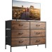 WLIVE Wide Dresser with 6 Drawers, TV Stand for 50" TV, Entertainment Center with Metal Frame, Wooden Top, Fabric Storage Dresser for Bedroom, Hallway, Entryway, Rustic Brown Wood Grain Print