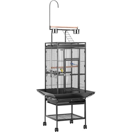 VIVOHOME 72 Inch Wrought Iron Large Bird Cage with Play Top and Stand for Parrots Lovebird Cockatiel Parakeets Black