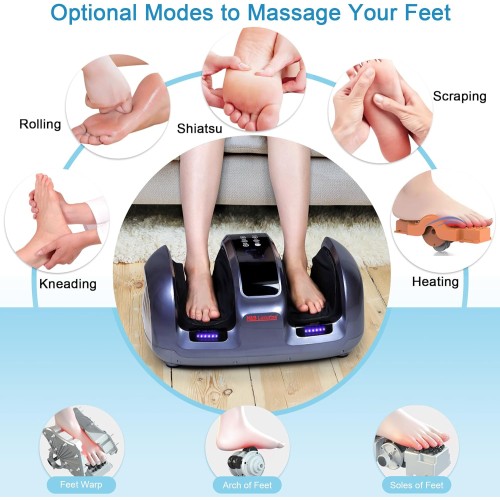 Shiatsu Foot Massager Machine w/ Heat and Remote for Circulation and Pain Relief, Electric Deep Kneading Leg and Calf Circulation Massage for Plantar Fasciitis and Neuropathy, Gifts for Family Friends