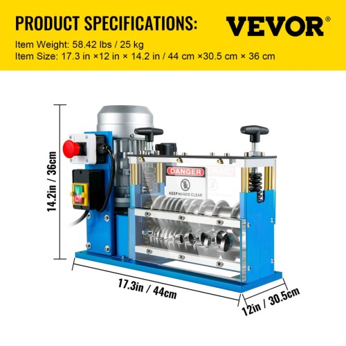 VEVOR Electric Wire Stripping Machine, 0.06 inch-0.15 inch Automatic Wire Stripping Machine, 11 Channels 10 Blades Cable Stripping Machine, Wire Stripping Tool 75 ft/Minute, for Recycling Copper Wir