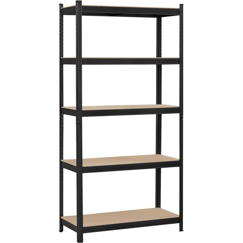 Topeakmart 5-Tier Utility Shelves, Metal Storage Shelves Garage Shelving Unit Adjustable Garage Storage Shelves Storage Racks Heavy Duty Shed Shelving- Black, 62.9 x 31.4 x 15.7 Inch