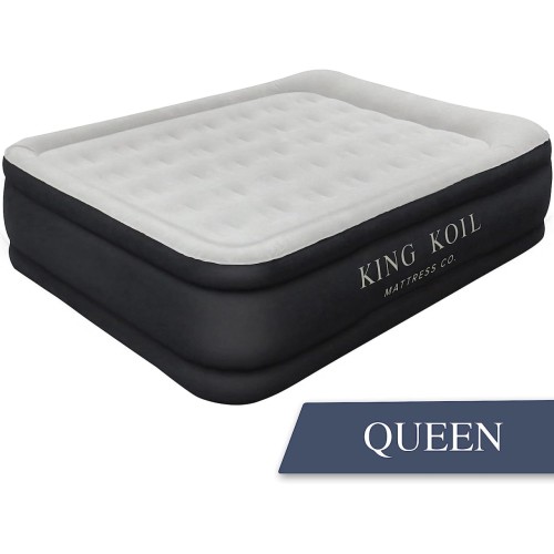 King Koil Pillow Top Plush Queen Air Mattress With Built-in High-Speed Pump Best For Home, Camping, Guests, 20" Queen Size Luxury Double Airbed Adjustable Blow Up Mattress, Waterproof