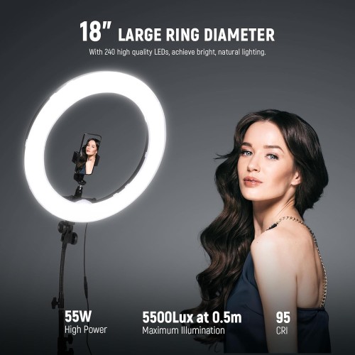 Neewer Ring Light Kit:18"/48cm Outer 55W 5500K Dimmable LED Ring Light, Light Stand, Carrying Bag for Camera,Smartphone,YouTube