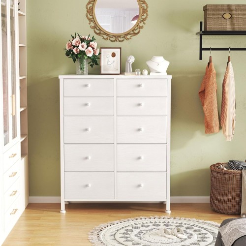 BOLUO White Dresser for Bedroom 10 Drawer Dressers & Chests of Drawers Tall Fabric Storage Tower with Drawer Organizers for Closet Kids and Adult Modern