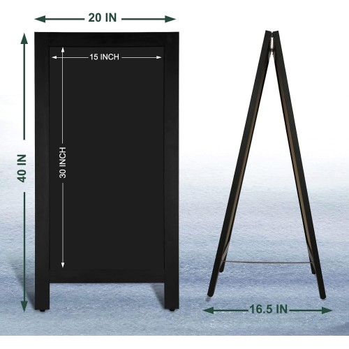 4 THOUGHT A-Frame Chalkboard 40" x 20", Chalk Board Sign Board Magnetic Sandwich Board Solid Pine Wood Freestanding Double-Sided Chalkboard Easel for Restaurant Cafe Shop Wedding Party, Black