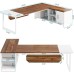 Tribesigns 70.8" L-Shaped Executive Desk with 55" File Cabinet, Large Home Office Computer Desk with Storage Shelves and Cabinet, Modern Business Furniture Set Home Office, Walnut White