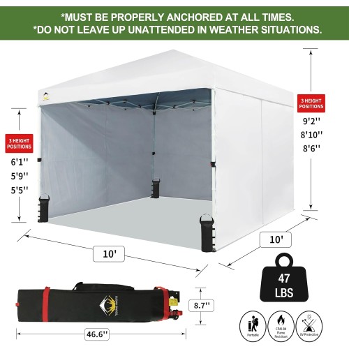 CROWN SHADES 10X10 Comercial Instant Canopy Pop Up Tent with Center Lock (10x10 with 4 Sidewalls, White)