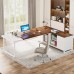 Tribesigns 70.8" L-Shaped Executive Desk with 55" File Cabinet, Large Home Office Computer Desk with Storage Shelves and Cabinet, Modern Business Furniture Set Home Office, Walnut White