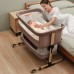 Baby Crib,3 in 1 Baby Bassinet Bedside Crib Adjustable Portable Bed for Infant,Baby Newborn Must Have Bed,Khaki