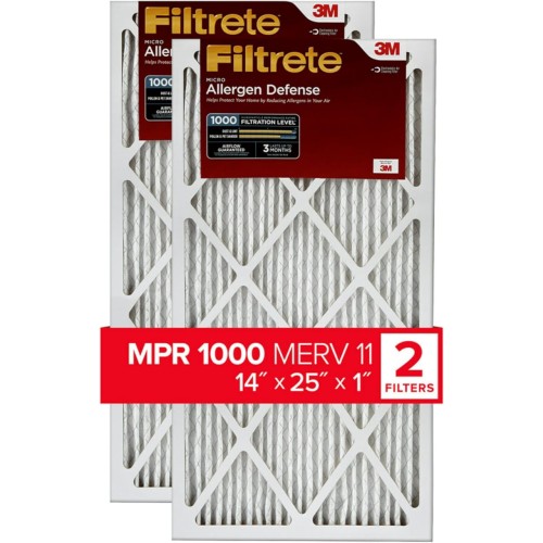 Filtrete 14x25x1, AC Furnace Air Filter, MPR 1000, Micro Allergen Defense, 2-Pack exact dimensions 13.781 x 24.781 x 0.84