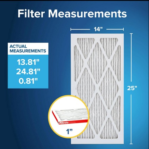 Filtrete 14x25x1, AC Furnace Air Filter, MPR 1000, Micro Allergen Defense, 2-Pack exact dimensions 13.781 x 24.781 x 0.84