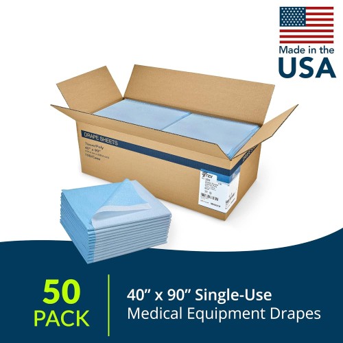 Avalon Papers Single-Use Medical Equipment Drape, Blue, 40" x 90" (Pack of 50) - Stretcher Sheet or Treatment Table Coverr - Fluid and Barrier Protection - Tissue/Poly - Medical Supplies (359)