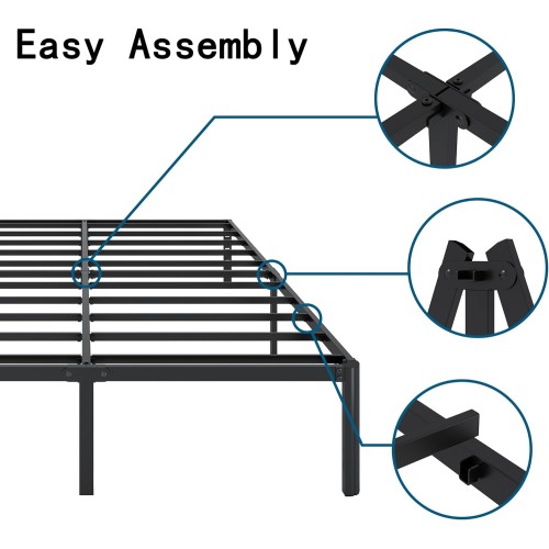 Riwanca 14 Inch King Size Bed Frame with Rounded Corners, No Box Spring Needed, Heavy Duty Black Metal Platform Mattress Foundation, Non-Slip Noise Free Easy Assembly, Under Bed Storage Space