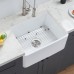 24 Inch Fireclay Farmhouse Sink, Apron-front Small White Farmhouse Kitchen Sink, Single Bowl Deep Undermount Ceramic Farm Sink with Custom Bottom Grid & Strainer Drain