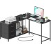 SUPERJARE L Shaped Desk with Power Outlets, Computer Desk with Drawers & Shelves, Corner Desk Gaming Desk Home Office Desk, Black