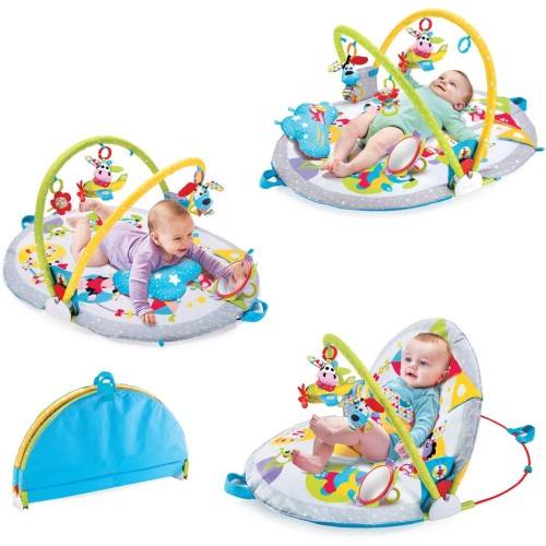 Yookidoo Baby Gym Lay to Sit-Up Playmat. 3-in-1 Newborns Activity Center with Tummy Time Toys, Pillow & Infant Miror. 0-12 Month