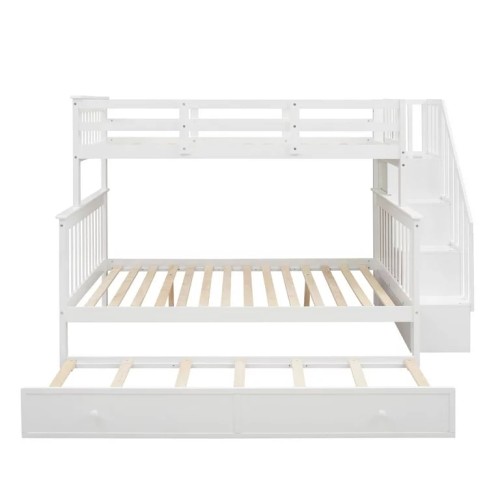 Stairway Twin-Over-Full Bunk Bed with Twin size Trundle, Storage and Guard Rail for Bedroom, Dorm, for Adult