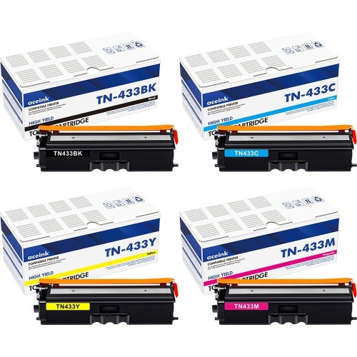 TN433 TN-433 Toner Cartridges 4-Pack : High Yield TN431 TN-431 433 Compatible for Brother TN-433BK MFC-L8900Cdw HL-L8260CDW HL-L8360CDW MFC-L8610CDW