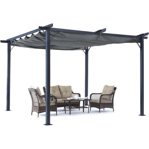 ABCCANOPY Patio Pergola 10x10 - Outdoor Sun Shade Canopy with Retractable Shade for Garden Porch Backyard (Dark Gray)