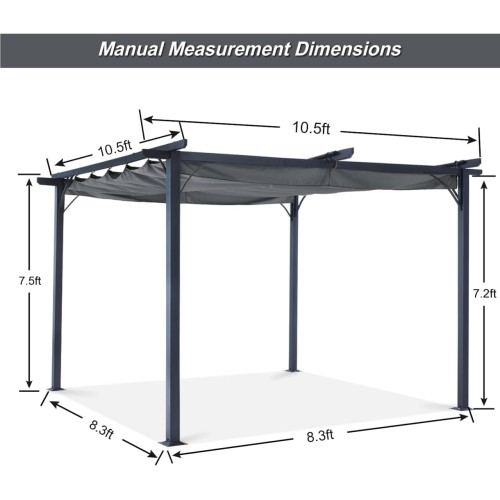 ABCCANOPY Patio Pergola 10x10 - Outdoor Sun Shade Canopy with Retractable Shade for Garden Porch Backyard (Dark Gray)