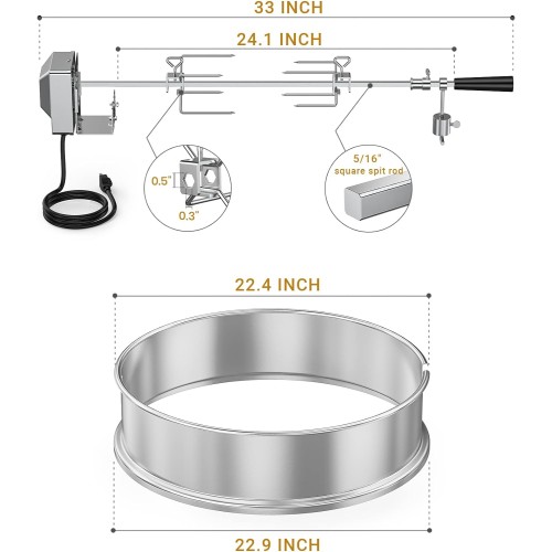 Onlyfire Stainless Steel Rotisserie Ring Kit Barbecue Accessories for Weber 22" Kettle Grill and Other Similar Size Grills