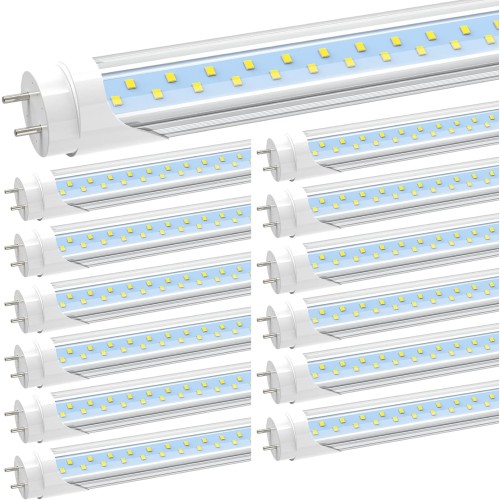 JESLED 4FT T8 LED Type B Tube Light Bulbs, 24W 5000K Daylight White, 3000LM, 4 Foot T12 LED Replacement for Flourescent Tubes, Ballast Bypass, Dual-end Power, Clear, Warehouse Shop Lights (12-Pack)