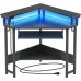 Rolanstar Corner Desk, 44.5" W x 34.5" H Small Computer Desk with Power Outlets, Gaming Desk with LED Lights, Triangle Corner Desk with Keyboard Tray & Monitor Stand for Small Space, Black