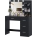 Rovaurx Makeup Vanity Table with Lighted Mirror, Makeup Vanity Desk with Storage Shelf and 4 Drawers, Bedroom Dressing Table, 10 LED Lights, Black RSZT104B