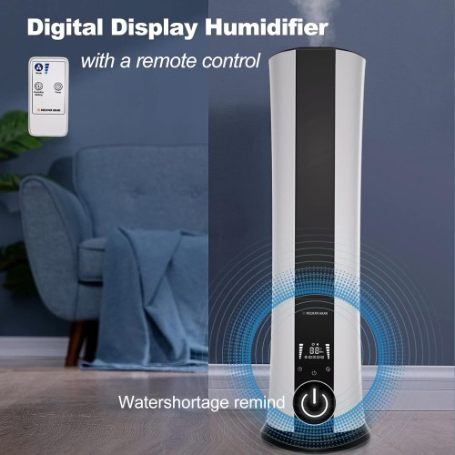 2023 Ultrasonic Humidifiers 6.5L/1.72Gal, MIZUKATA HIKARI Cool Mist Tower Humidifier for Bedroom Large Room Whole House/Room Greenhouse with Remote Control and Essential Oil Tray, Top Fill, Easy Clean