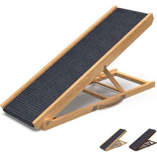 Dog Ramp for Bed Small Dog to Large Dog - Portable Ramp for Dogs, Folding Dog Ramp for All Breeds - Adjustable Dog Ramp for Couch or Car, Wooden Dog Ramps for Sofa (Natural Wood-Flat)