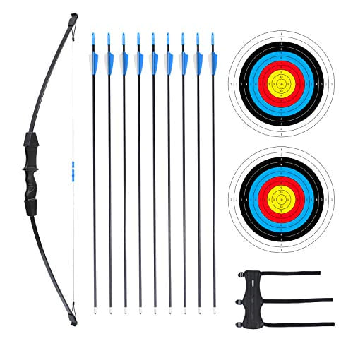 Procener 45" Bow and Arrow Set for Kids Archery Beginner Gift Recurve Bow Kit with 9 Arrows 2 Target Face 18 Lb for Teen Outdoor Sports Game Hunting Toy