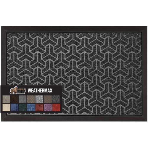 Gorilla Grip All-Season WeatherMax Doormat, 47x35, Durable Natural Rubber, Stain and Fade Resistant, Low Profile, Indoor Outdoor Door Mats, Easy Clean Patio Entry Mat, Slate Geometric