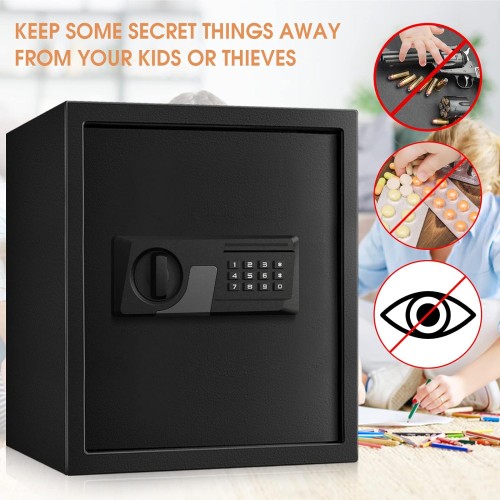 1.6 Cu ft Large Fireproof Safe Box For HOME USE, Digital Home Security Safe with Key and Combination, Document Safe Fireproof Waterproof for Firearm Medicine Money Valuables