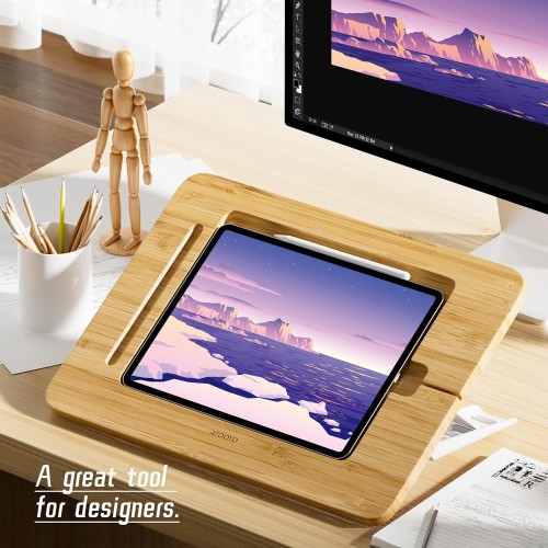 AFOOYO Wooden iPad Drawing Stand Tablet Stand - Adjustable 5 Angles for Laptop, Laptop Stand Riser,Book Reading Stand,Compatible with 12.9 inch iPad Pro with iPad Case Version(3rd - 6th Gen)