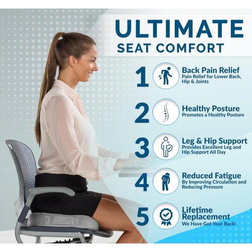 ComfiLife Premium Comfort Seat Cushion - Non-Slip Orthopedic 100% Memory Foam Coccyx Cushion for Tailbone Pain - Cushion for Office Chair Car Seat - Back Pain & Sciatica Relief (Gray)