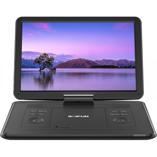 17.5" Portable DVD Player with 15.6" Large HD Screen, 6 Hours Rechargeable Battery, Support USB/SD Card/Sync TV and Multiple Disc Formats, High Volume Speaker,Black