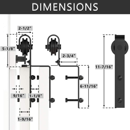 skysen 6FT Heavy Duty Sliding Barn Door Hardware Single Track Bypass Double Door Kit Black(Bypass J Shape-1)