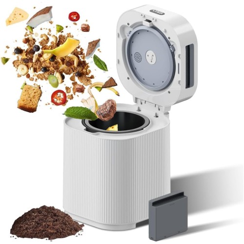 2023 Upgraded Electric Composter for Kitchen, 2.5L Smart Countertop Composter Indoor Odorless with UV lamp and Replaceable Carbon Filter, Turn Food Waste and Scraps into Dry Compost Fertilizer(White)