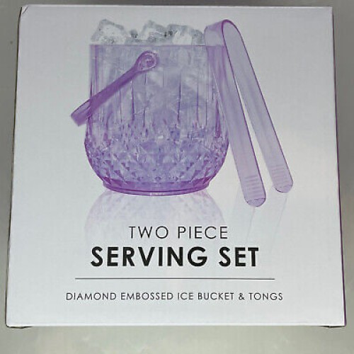 Two Piece Serving Set Diamond Embossed Purple Ice Bucket & Tongs