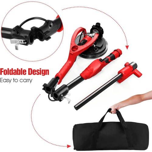 Drywall Sander, 750W Electric Drywall Sander With Vacuum & 14Pcs Sanding Discs, 6 Variable Speeds 1000-1850RPM, Foldable has Dust Bag, LED Light, Power Disc Sanders With Carrying Bag