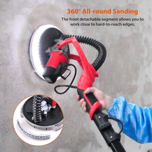 Drywall Sander, 750W Electric Drywall Sander With Vacuum & 14Pcs Sanding Discs, 6 Variable Speeds 1000-1850RPM, Foldable has Dust Bag, LED Light, Power Disc Sanders With Carrying Bag