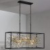 Crystal Chandeliers for Dining Room 8-Light Black and Gold Modern Chandeliers Rectangle Contemporary Pendant Light Fixture for Kitchen Island with K9 Crystal Adjustable Chain (UL Listed)